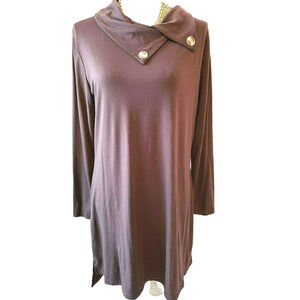 Our Precious Brown Button Turtleneck Long Sleeve Knee Length Dress Size Large L
